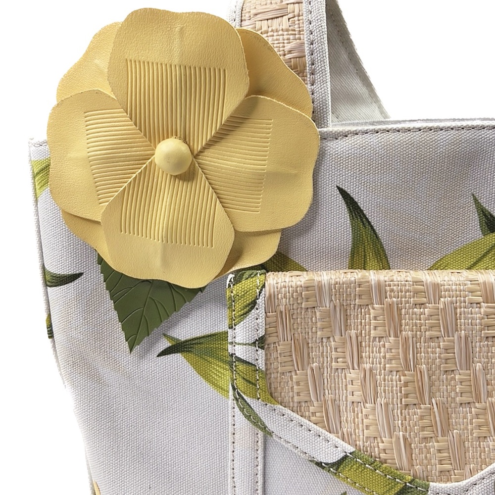 Vintage Caribbean Joe Handbag Tropical Straw Flower Shoulder Purse - Picture 6 of 10